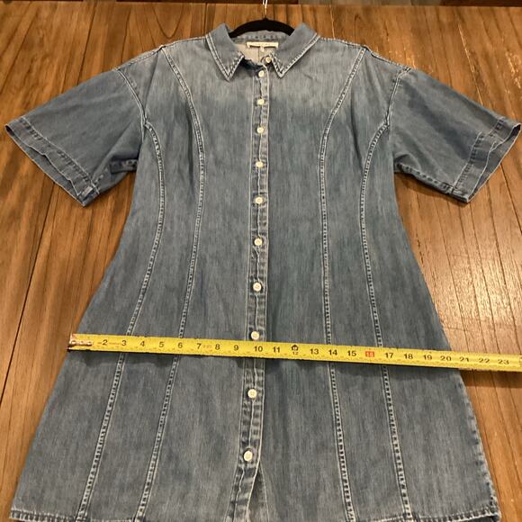 FRAME Seam Detail shoreline wash Short Sleeve Button Up Denim Mini Dress Blue XL - Picture 5 of 11